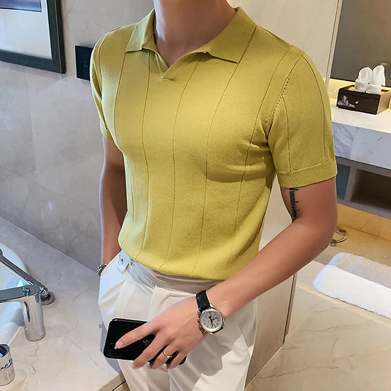 V-Neck Polo Ribbed Shirt